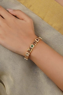 Gold Plated Uncut Polki & Beaded Jadau Bracelet