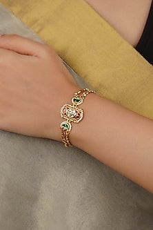 Gold Plated Uncut Polki & Beaded Jadau Bracelet