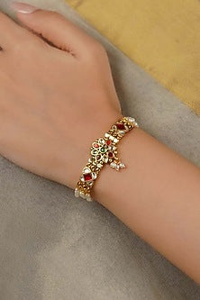 Gold Plated Uncut Polki & Beaded Jadau Bracelet