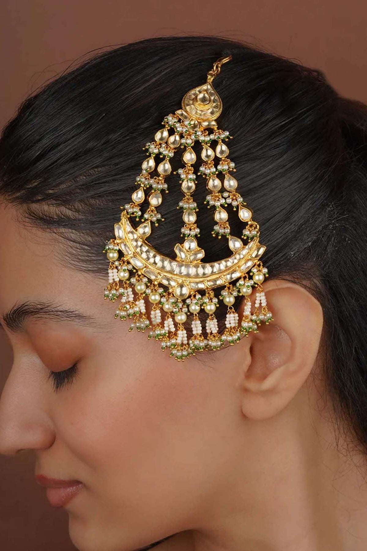 Gold Plated Uncut Polki & Beaded Jadau Passa