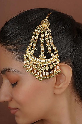 Gold Plated Uncut Polki & Beaded Jadau Passa