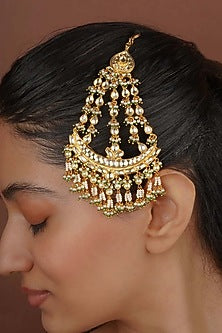 Gold Plated Uncut Polki & Beaded Jadau Passa