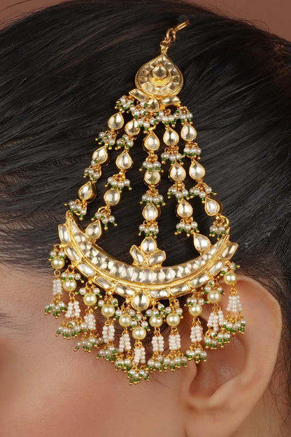 Gold Plated Uncut Polki & Beaded Jadau Passa