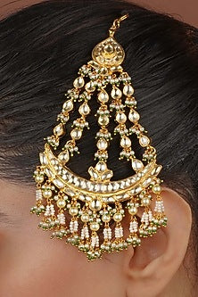 Gold Plated Uncut Polki & Beaded Jadau Passa