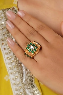 Gold Finish Jadau Kundan Polki Ring
