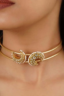 Gold Finish Jadau Kundan Polki Choker Necklace