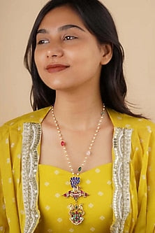 Gold Finish Jadau Kundan Polki Long Necklace