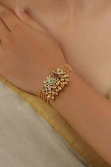 Gold Plated Uncut Polki & Beaded Jadau Bracelet