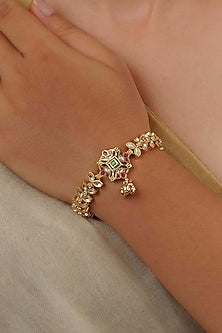 Gold Plated Uncut Polki & Beaded Jadau Bracelet