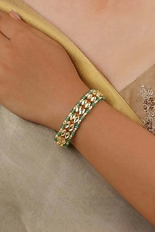 Gold Plated Uncut Polki & Beaded Jadau Bracelet