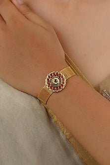 Gold Plated Uncut Polki & Beaded Jadau Bracelet
