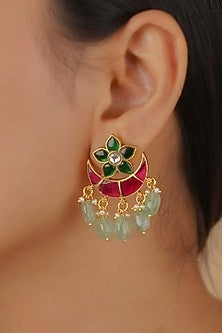 Gold Plated Uncut Polki & Beaded Jadau Layered Necklace Set