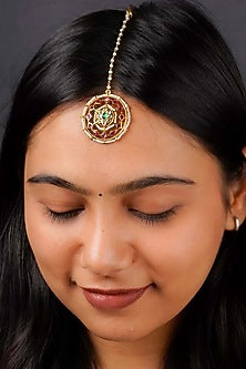 Gold Plated Uncut Polki & Beaded Jadau Maangtikka