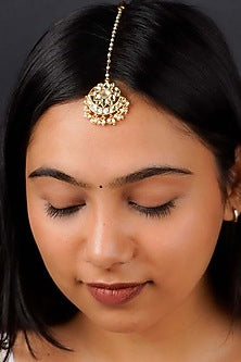 Gold Plated Uncut Polki & Beaded Jadau Maangtikka