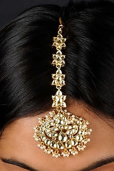 Gold Plated Uncut Polki & Beaded Jadau Maangtikka