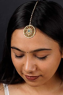 Gold Plated Uncut Polki & Beaded Jadau Maangtikka