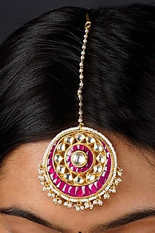 Gold Plated Uncut Polki & Beaded Jadau Maangtikka