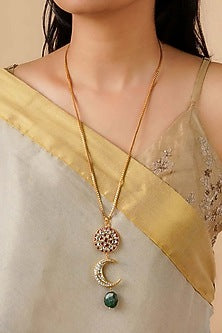 Gold Plated Uncut Polki & Beaded Jadau Long Necklace