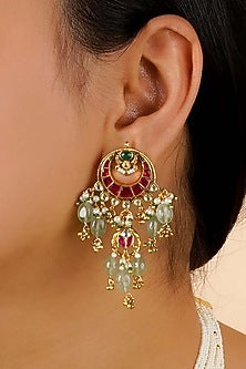 Gold Plated Uncut Polki & Beaded Jadau Necklace Set