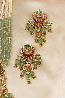 Gold Plated Uncut Polki & Beaded Jadau Necklace Set