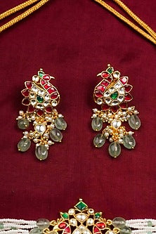 Gold Plated Uncut Polki & Beaded Jadau Choker Necklace Set