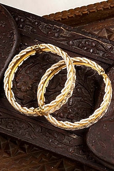 Gold Plated Uncut Polki & Beaded Jadau Bangles (Set Of 2)