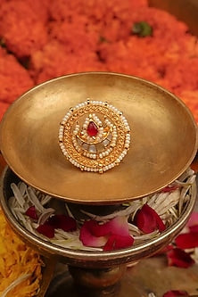 Gold Plated Uncut Polki & Beaded Jadau Ring