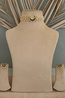 Gold Plated Uncut Polki & Beaded Jadau Choker Necklace Set