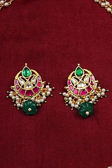 Gold Plated Uncut Polki & Beaded Jadau Long Necklace Set