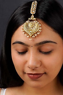 Gold Plated Uncut Polki & Beaded Jadau Maangtikka