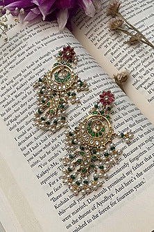 Gold Plated Uncut Polki & Beaded Jadau Dangler Earrings