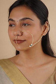 Gold Finish Jadau Kundan Polki Nose Ring