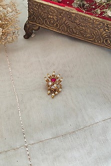 Gold Plated Uncut Polki & Beaded Jadau Nose Ring