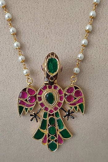 Gold Plated Uncut Polki & Beaded Jadau Long Necklace