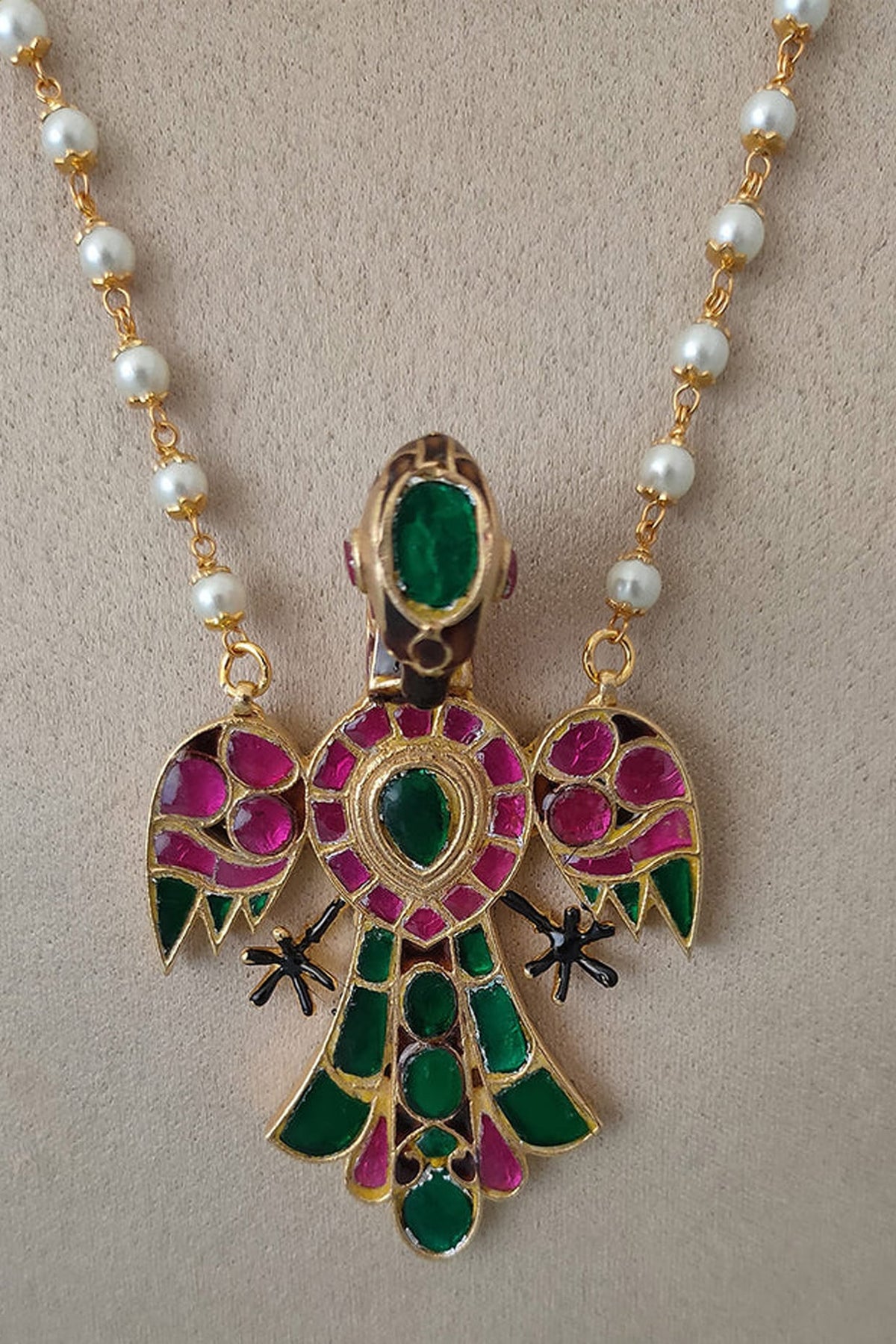 Gold Plated Uncut Polki & Beaded Jadau Long Necklace