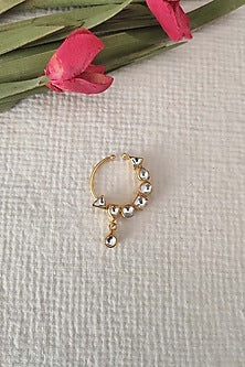 Gold Plated Uncut Polki & Beaded Jadau Nose Ring