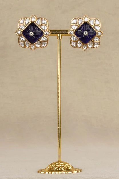 Gold Plated Uncut Polki & Beaded Jadau Stud Earrings