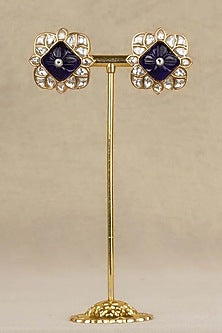 Gold Plated Uncut Polki & Beaded Jadau Stud Earrings
