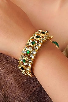 Gold Plated Uncut Polki & Beaded Jadau Bracelet