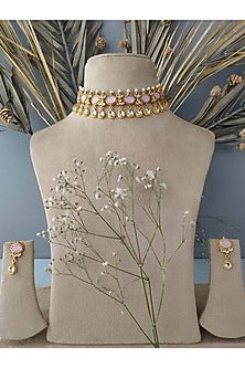 Gold Plated Uncut Polki & Beaded Jadau Choker Necklace Set