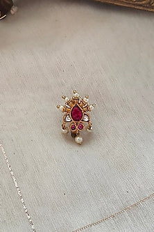 Gold Plated Uncut Polki & Beaded Jadau Nose Ring