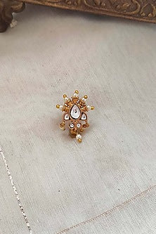 Gold Plated Uncut Polki & Beaded Jadau Nose Ring