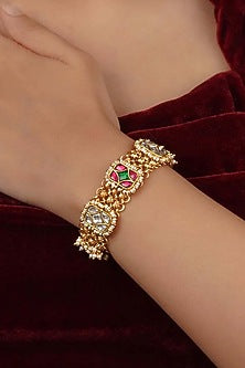 Gold Finish Jadau Kundan Polki Bracelet