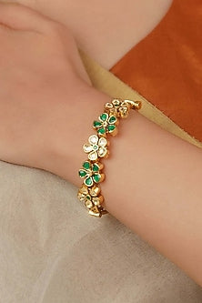 Gold Plated Uncut Polki & Beaded Jadau Bracelet
