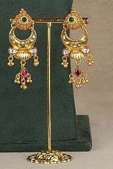 Gold Plated Uncut Polki & Beaded Jadau Long Necklace