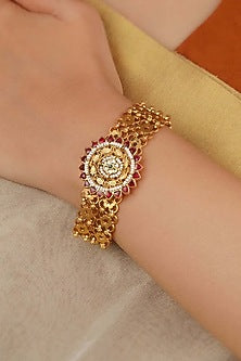Gold Plated Uncut Polki & Beaded Jadau Bracelet