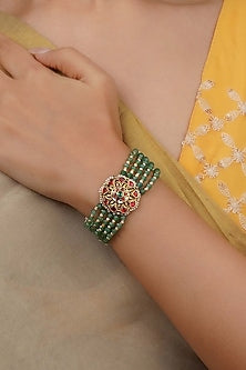 Gold Plated Uncut Polki & Beaded Jadau Bracelet