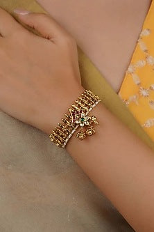 Gold Plated Uncut Polki & Beaded Jadau Bracelet