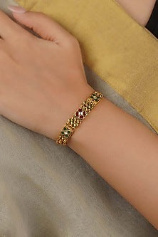 Gold Plated Uncut Polki & Beaded Jadau Bracelet
