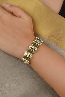 Gold Plated Uncut Polki & Beaded Jadau Bracelet